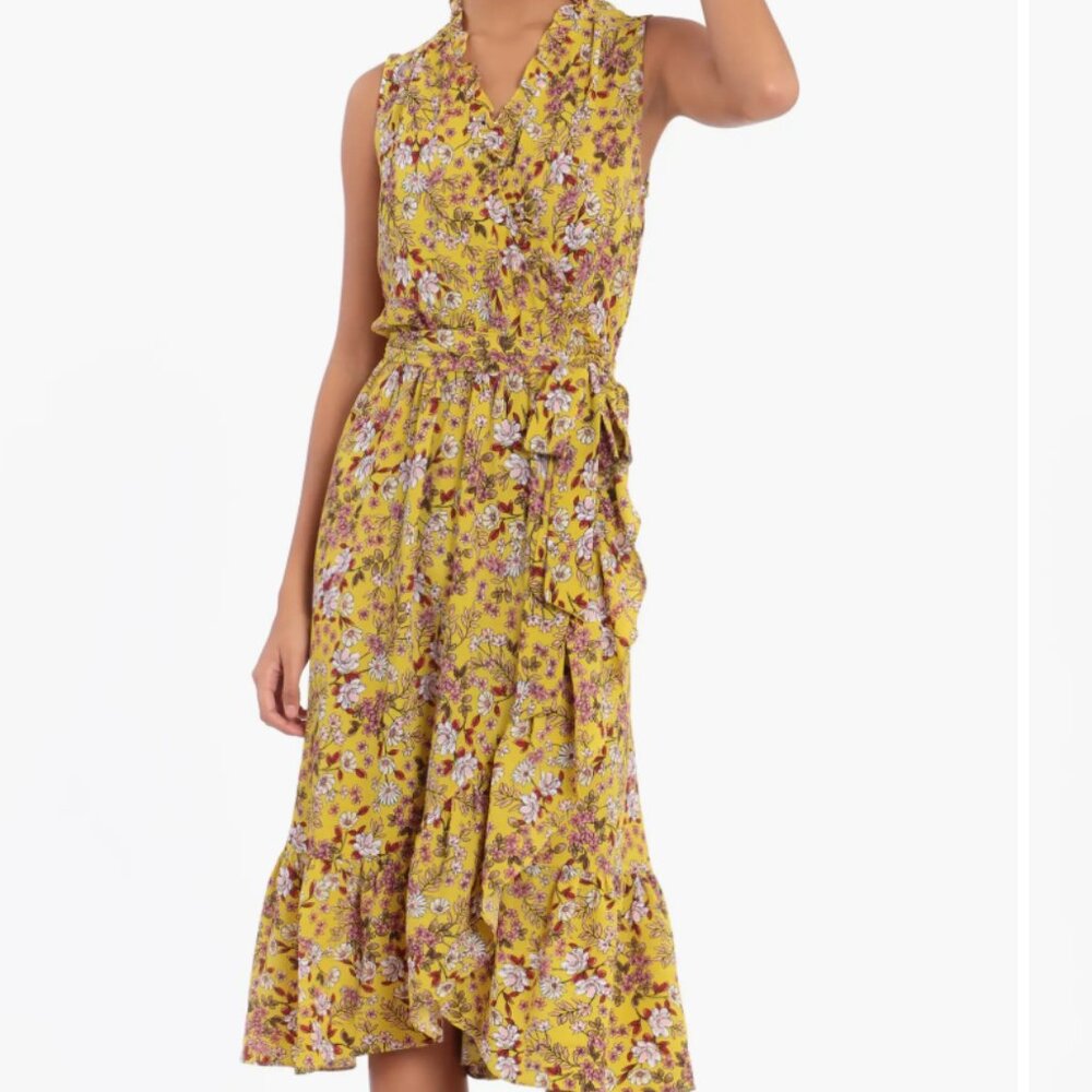 London Times Mini Garden Ruffle Wrap Dress, sz 6